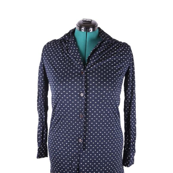 Vintage 1970s Navy Floral Shirt Dress by Alleri – Relaxed or Belted Fit M/L - Picture 2 of 15